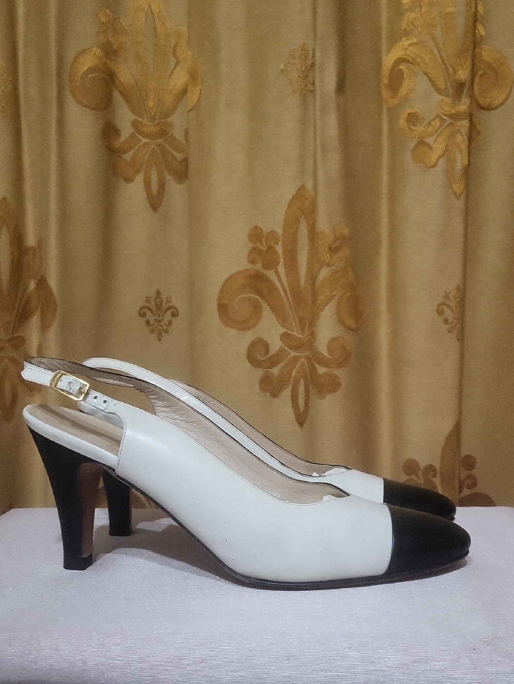 Salvatore Ferragamo Leather Slingback Heels with Cap Toe